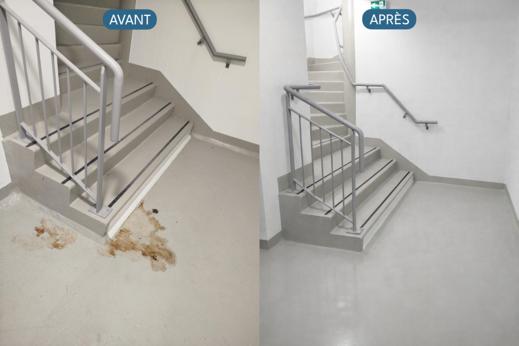 avant après nettoyage escalier parties communes